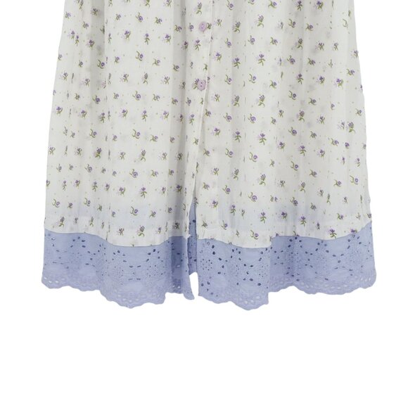 April Cornell Vintage White Purple Floral Cottage Eyelet Hem Nightgown Dress M - Picture 7 of 7